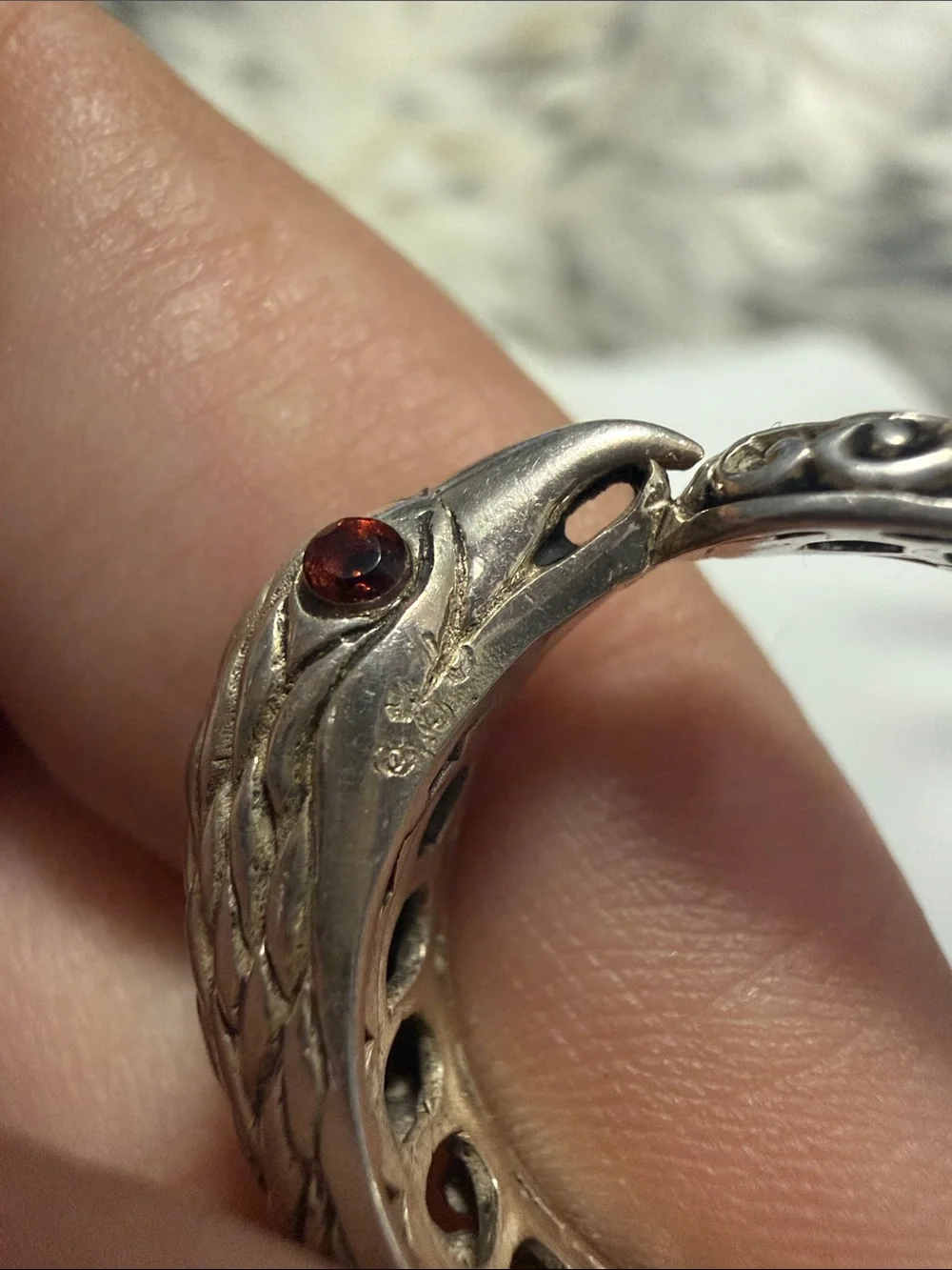 Unisex Bali Style Sterling Silver Garnet Eagle Ring Size 8